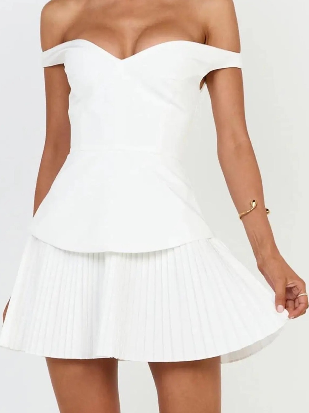Showpo White Off-Shoulder Pleated Mini Dress | NWT size 4